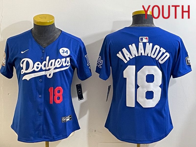 Youth Los Angeles Dodgers #18 Yamamoto Blue Game 2024 Nike MLB Jersey style 11211